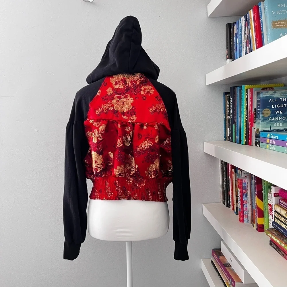 Free People Gabbie Zip Up Hoodie Red Black Sz small